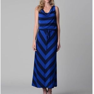 Blue/Navy Sleeveless Cowl Neck Maxi Dress